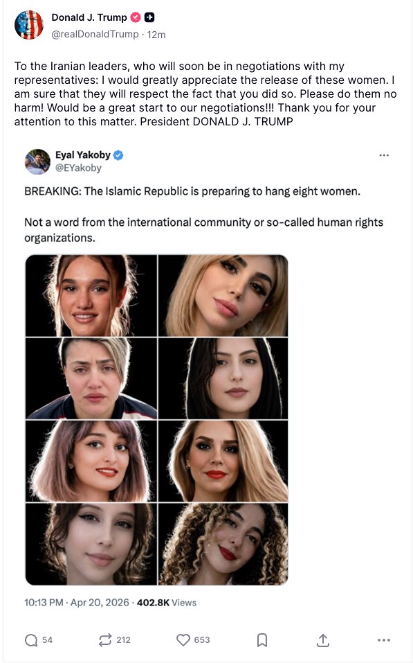 Donald Trumps nya utspel: Vill att Iran frisl&auml;pper kvinnor