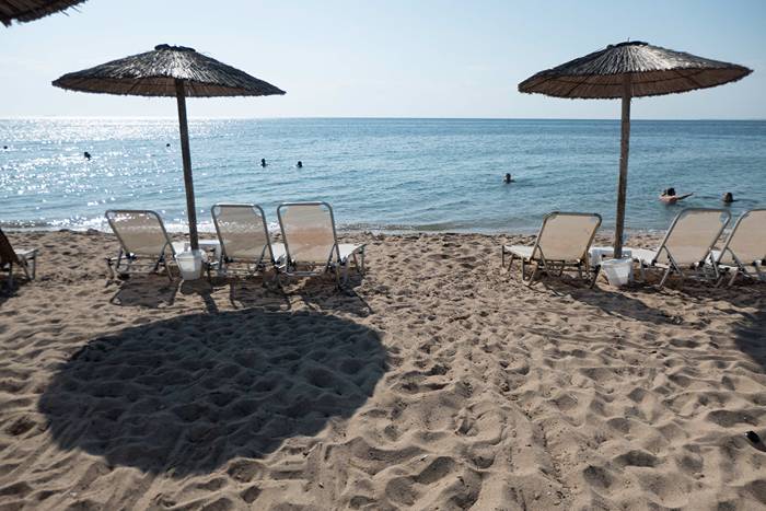 Flicka biten av varg på strand i Grekland